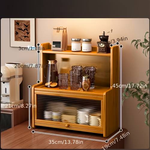 tier practical desktop storage rack with acrylic windows bamboo storage shelf for large capacity countertop organization vintage style suitable for food storage compact countertop organizer for storing food spices utility racks