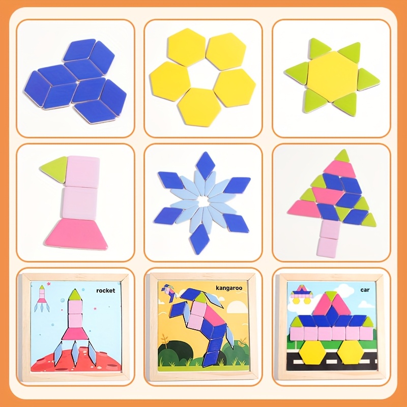 Multifunctional Tangram Puzzle with Wooden Box and 30pcs Blocks