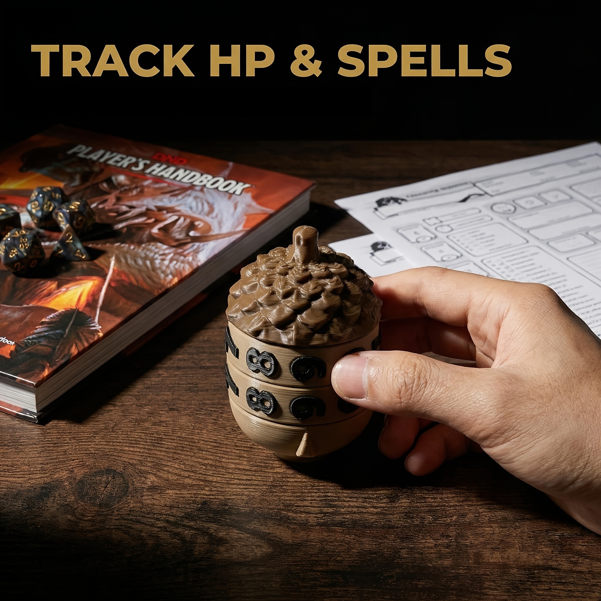 Acorn-Shaped Digital Dial Counter for RPGs, Game Accessory