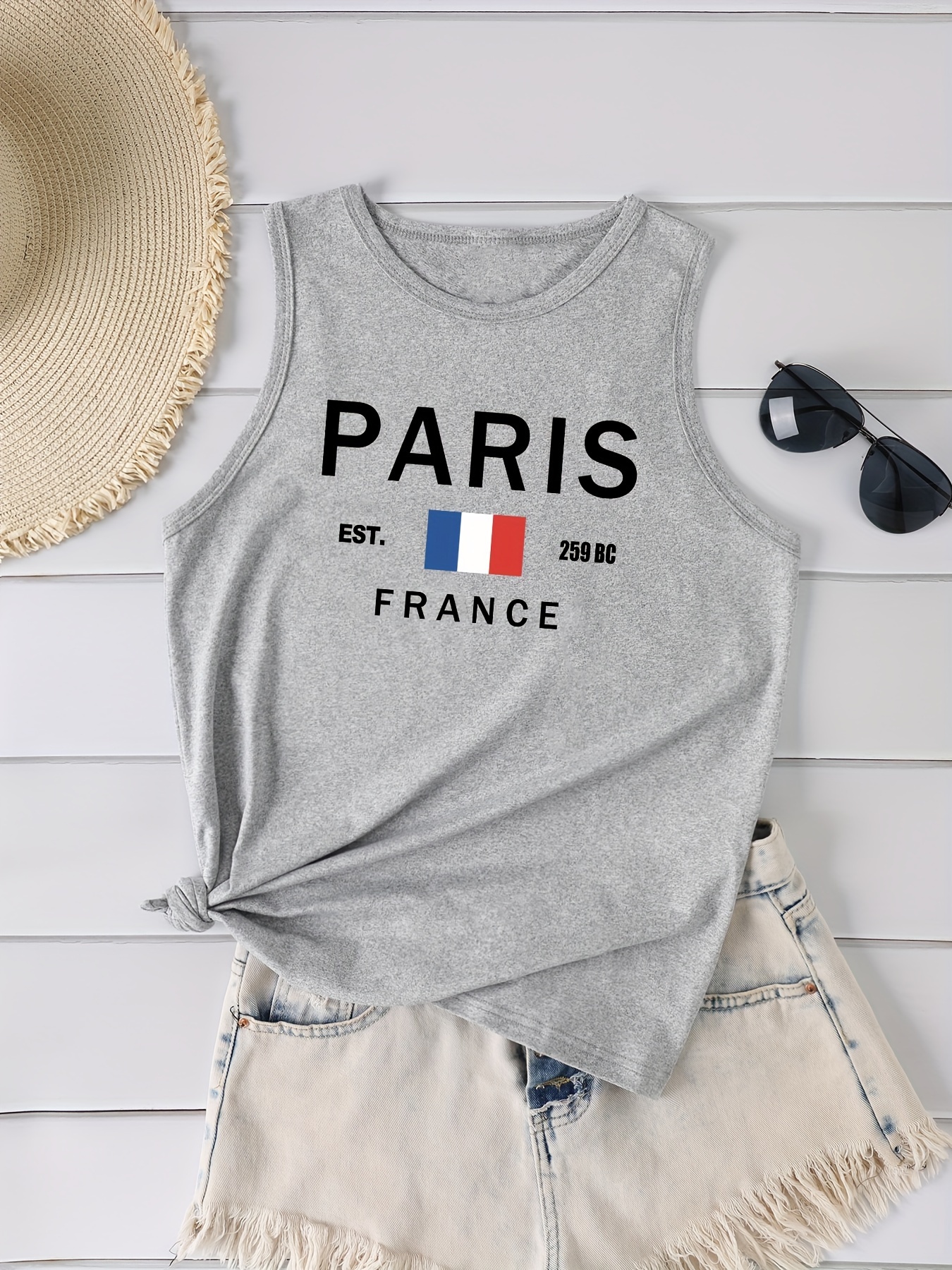 Paris Print Crew Neck Tank Top Casual Sleeveless Top Summer Temu Canada