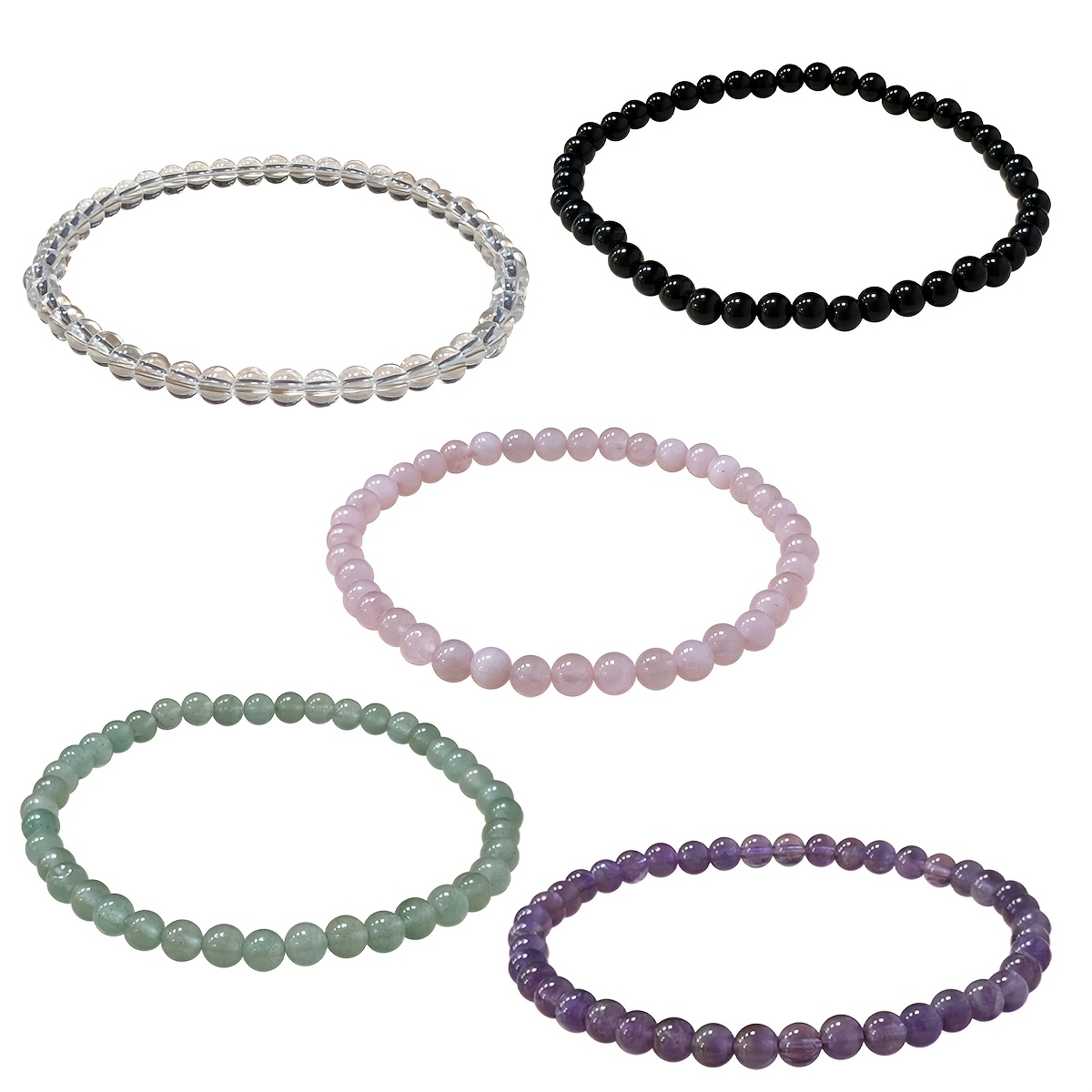 5pcs Bohemian Handmade Bead Bracelet Set, Amethyst & Rose Quartz