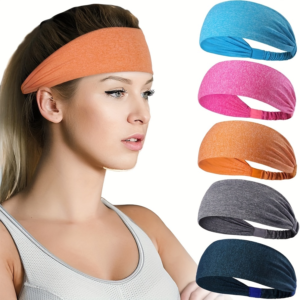 

5pcs Women's Sports Headbands, Moisture Wicking Elastic Wide Hair Bands, Sports Sweatband, Sports Headbands, Suitable For Running, Cycling, Playing Basketball, Gym Workout, Playing Soccer