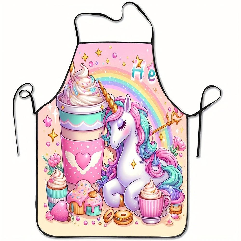 TEMU A Vibrant Apron Featuring A Cute Unicorn With A Sweets Print, Stylish For Home Kitchen Use, Suitable For Cooking, Baking, Household Cleaning,