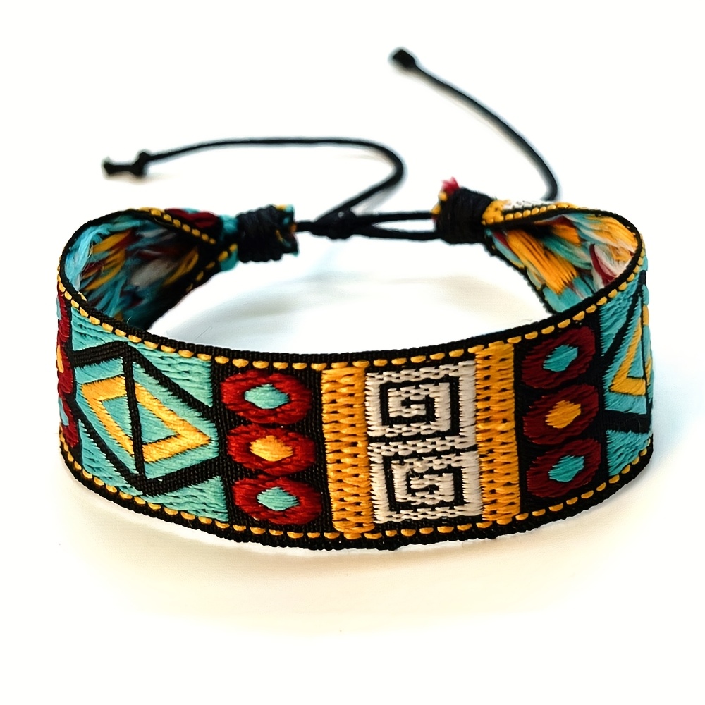 TEMU And Summer Collection Of Wide Men's Artistic Retro Ethnic Style Bracelets, Handmade Woven Bangles For Women, Colorful Mixed Nepalese Bohemian