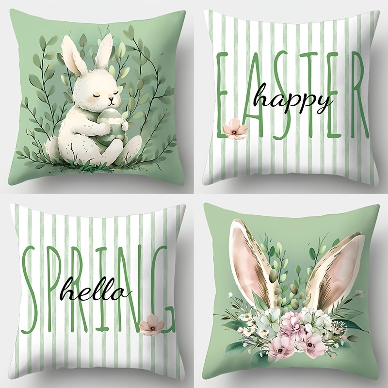 

4-pack Easter Bunny Pillow Covers, 17.7x17.7 Inch, Contemporary Style, Machine Washable, Zipper Closure, Woven Polyester, Decorative Throw Cushion Cases For Sofa And Living Room Decor