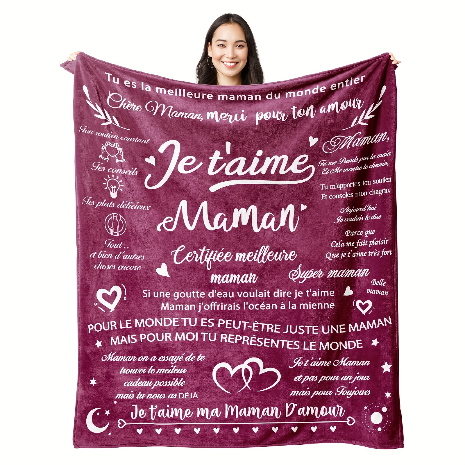 

Couverture polaire imprimée avec la lettre française " Mamman" : Un cadeau chaud et confortable pour votre maman, adapté à toutes les saisons et lavable en machine.