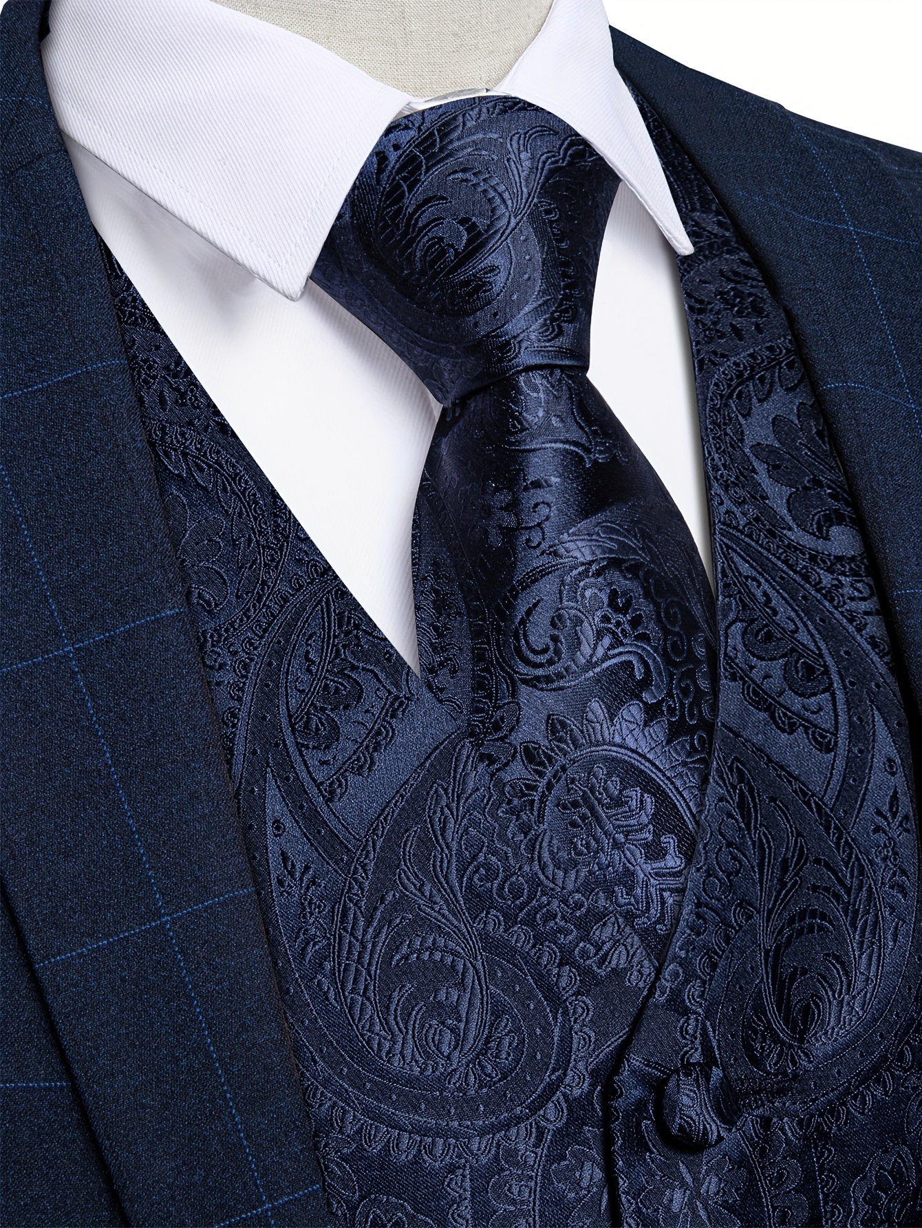 Black Paisley Fashion Vest For Man Wedding Business Luxury Men's Waistcoat Necktie Pocket Square Cufflinks Set