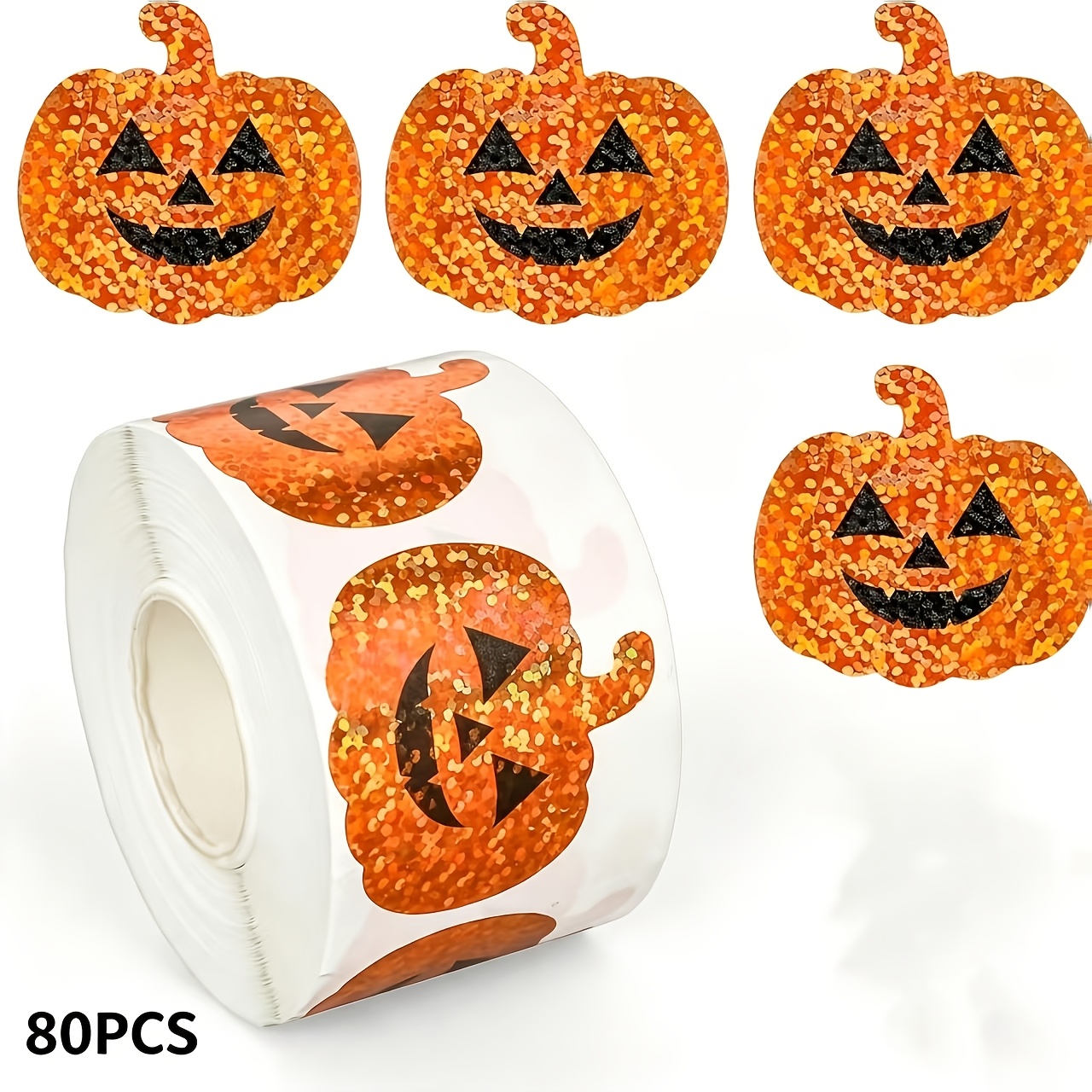 TEMU Etichette autoadesive 80/pz a forma di di zucca, adesivi con di zucca lucido, adatte per omaggi a feste di Halloween, confezioni regalo,