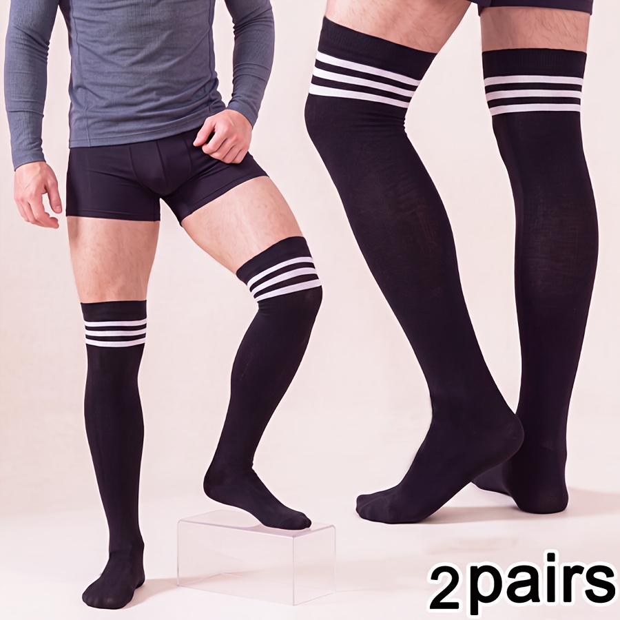 TEMU 2 Paires de Chaussettes Hautes Classiques Rayées pour Homme avec Poignets Élastiques, Fines et Respirantes, Polyvalentes pour , Affaires,