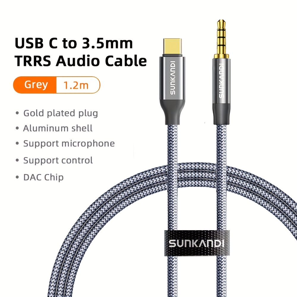 Sunkandi Usb C To 3.5mm Headphone Audio Cable, Type C To 3.5mm Headphone Stereo Cord With Dac Digital Chip For 20