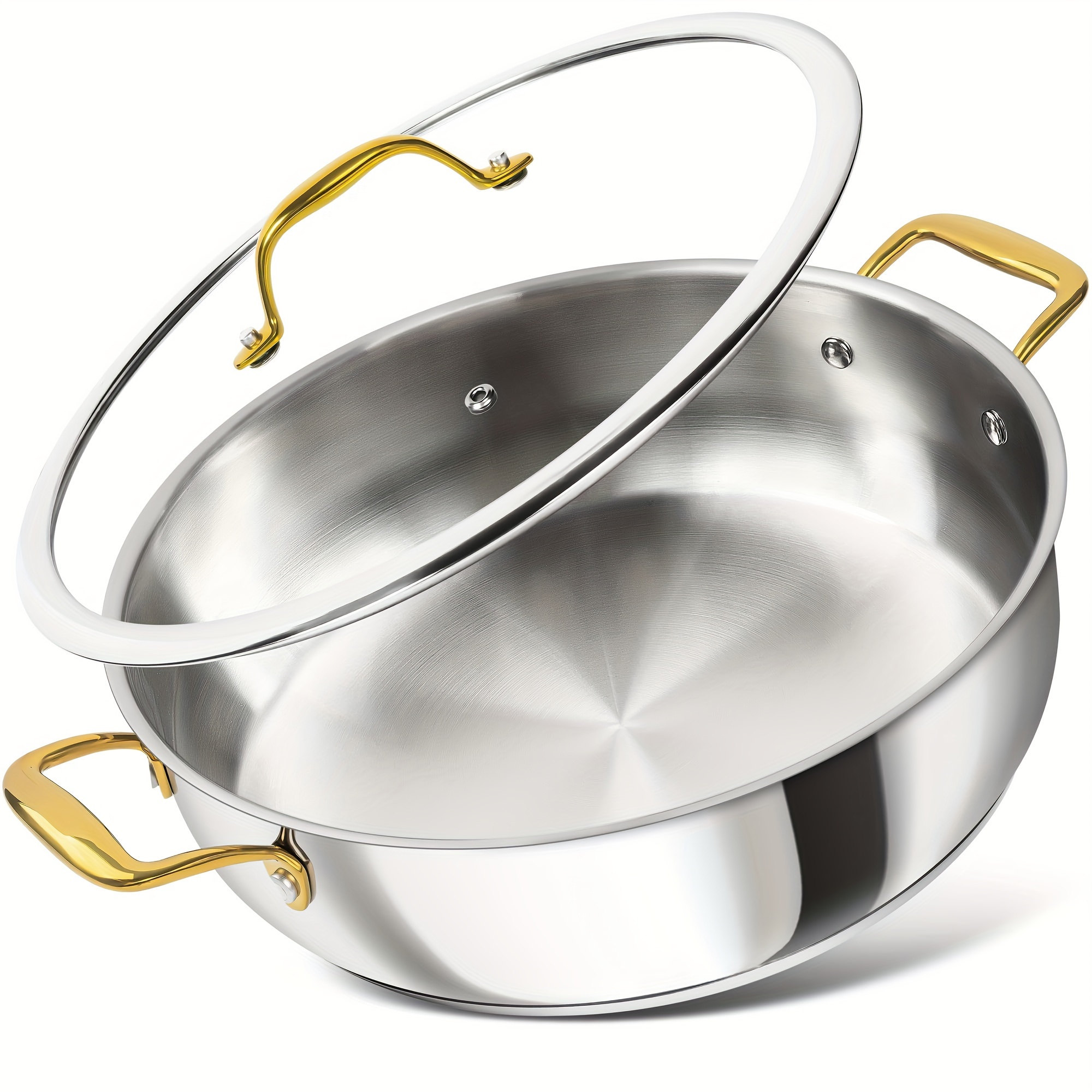 TEMU Stainless Steel Pan With Lid - 7 Quart Pan, Deep Frying Pan With Lid, Dishwasher And Oven-safe, All Cooktops Compatible, 12 Inch