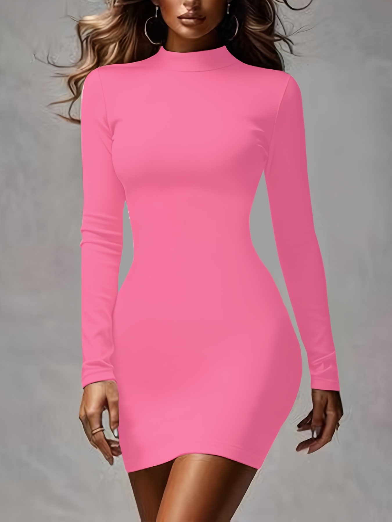 womens casual long sleeve t shirt dress high neck bodycon - Temu