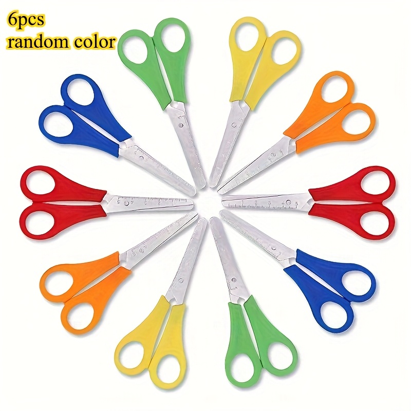 TEMU 6/10pcs Random Color Colorful Stainless Steel Scissors With Ruler, Handmade Scissors With Scale - Durable, Office Essentials, Small Scissors