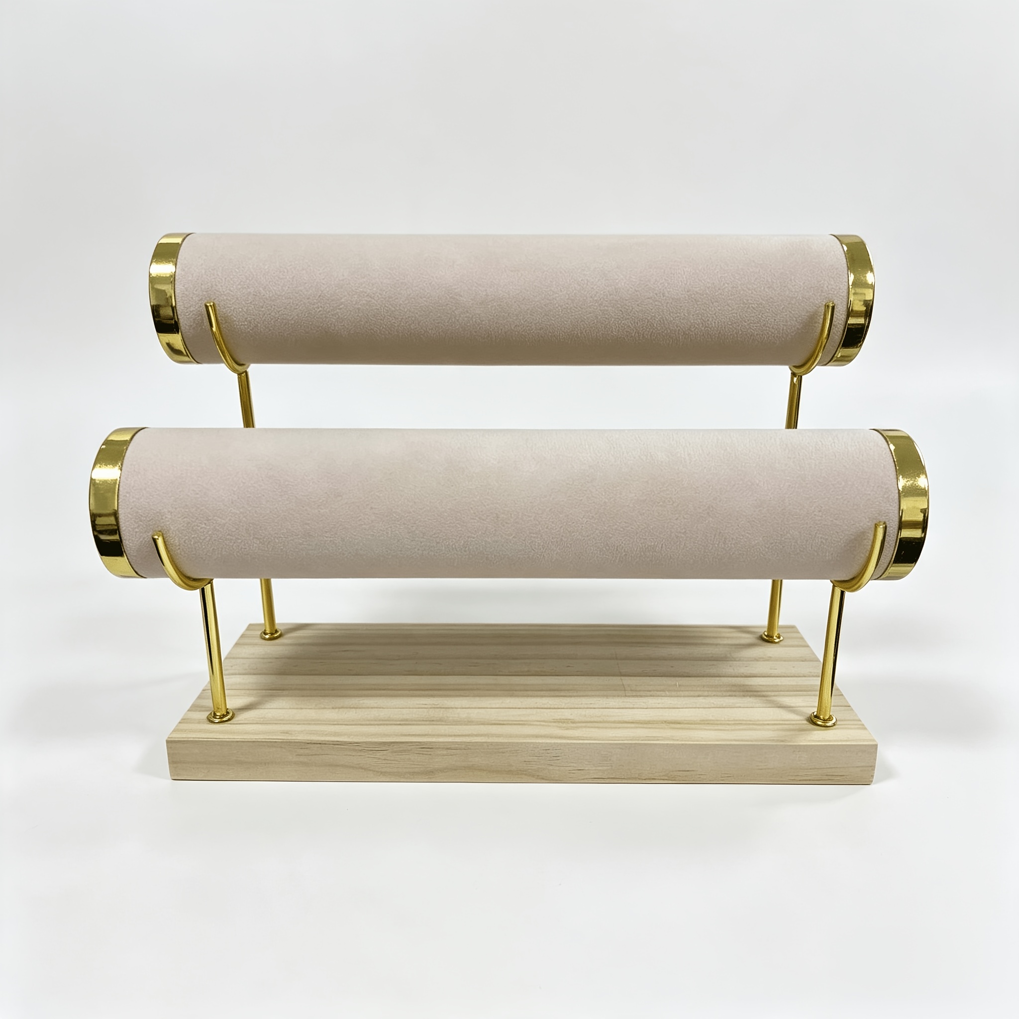 TEMU / Cylindrical Jewelry Display Stand Minimalist Luxury Hairband Storage Rack Wooden Base Pu Bracelet And Ring Storage Bracket Watch Headband