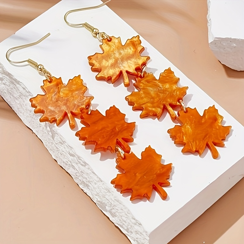 TEMU 1 Paar Nieuwe Herfst En Winter Gepersonaliseerde Lange Thanksgiving Oorbellen Esdoornblad Pompoen Vakantie Cadeau Oorbellen