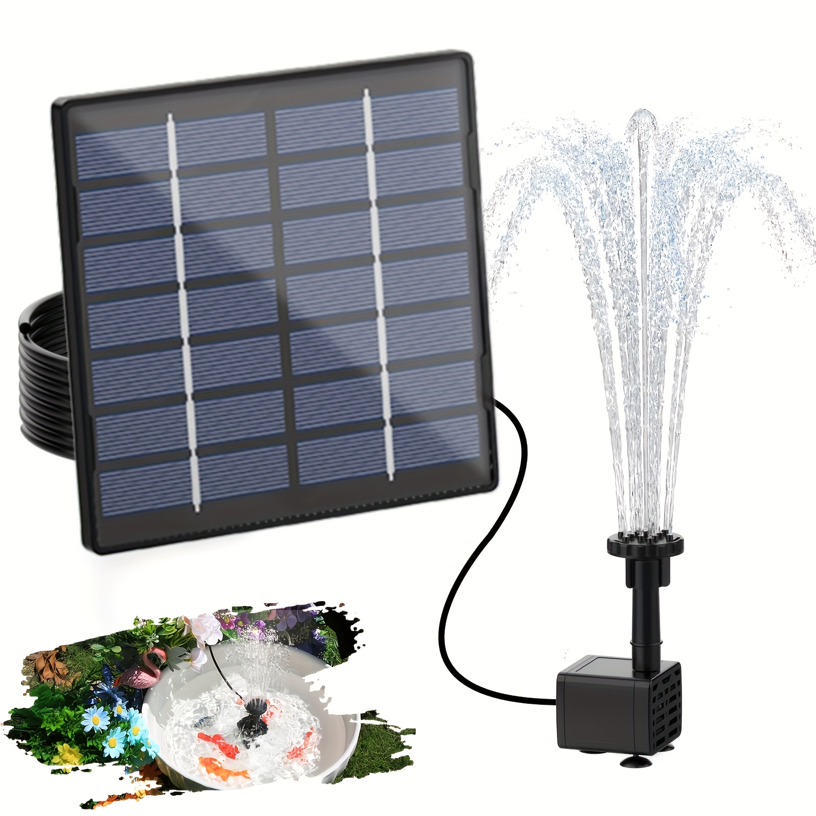TEMU Bomba de fuente solar, fuente solar, bomba de agua solar, fuente solar para baño de pájaros, fuentes para baño de pájaros, bombas de fuente de