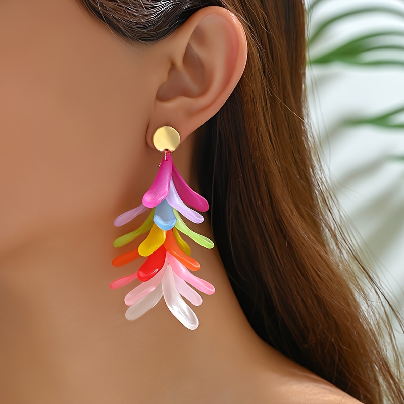 

Boho Style Dangle Earrings Acrylic Pendant Colorful Leaf Design Match Daily Outfits Party Accessories (color May Differ From That Pictures Show)