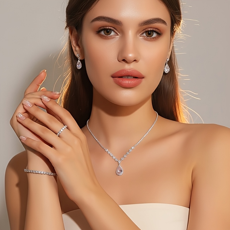 * Jewelry Set, Sparkling * Jewelry, Sweet And * Ear Studs Ring Necklace Combination Jewelry, Bridal Wedding Additions image 2