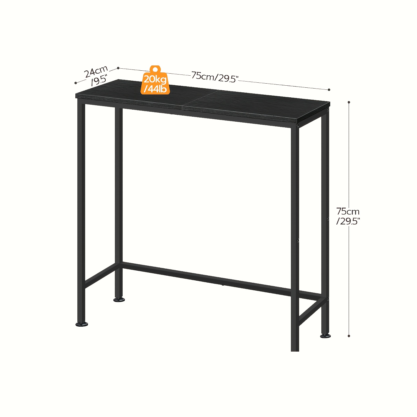 1 Mesa Consola Estrecha de Madera y Metal Negra, 29.5 Pulgadas (Aprox. 74.9 cm), Pequeño Escritorio para Entrada, Mesita Lateral Delgada con Repisa Expositora Ideal Para Pasillos, Dormitorios, Salas & Vestíbulos