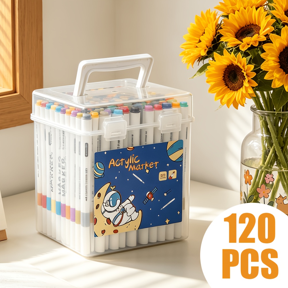 TEMU 80/100/120pcs Acrylic Marker Pen Set, Quick-dry Paint Markers With Portable Storage Box, For Rock Canvas Art Drawing, Perfect As A Gift For