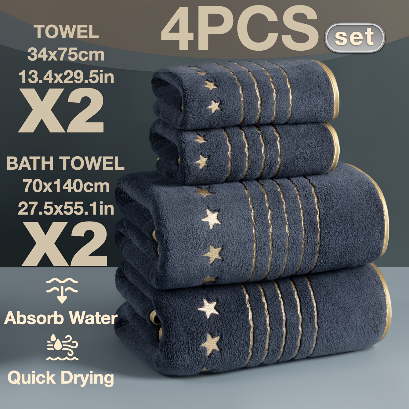 E-shop 4/6er-Pack hochwertiges Handtuch- & Badetuch-Set: 2 Badetücher (27,5 x 55,1 Zoll), 2 Handtücher (13,4 x 29,5 Zoll). Verdickte Mikrofaser,