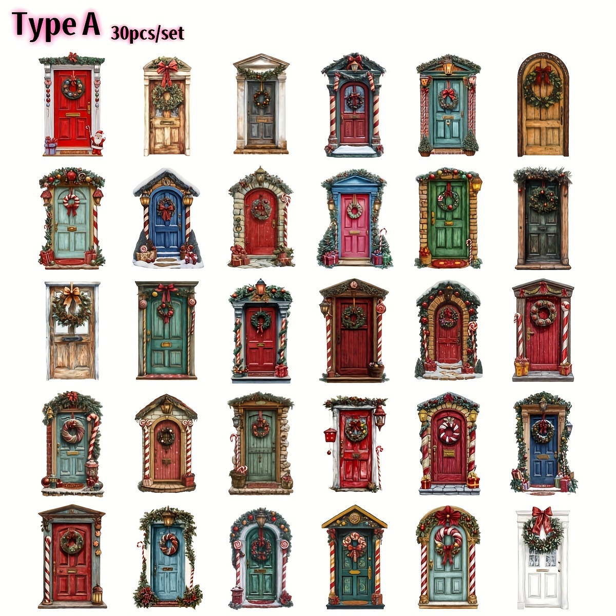 Image of 30pcs/set Handmade Creative Retro Christmas Series Latest Christmas Door Stickers Diary Decoration Stickers Stickers Notebook Diary Stickers Magazine Decoration