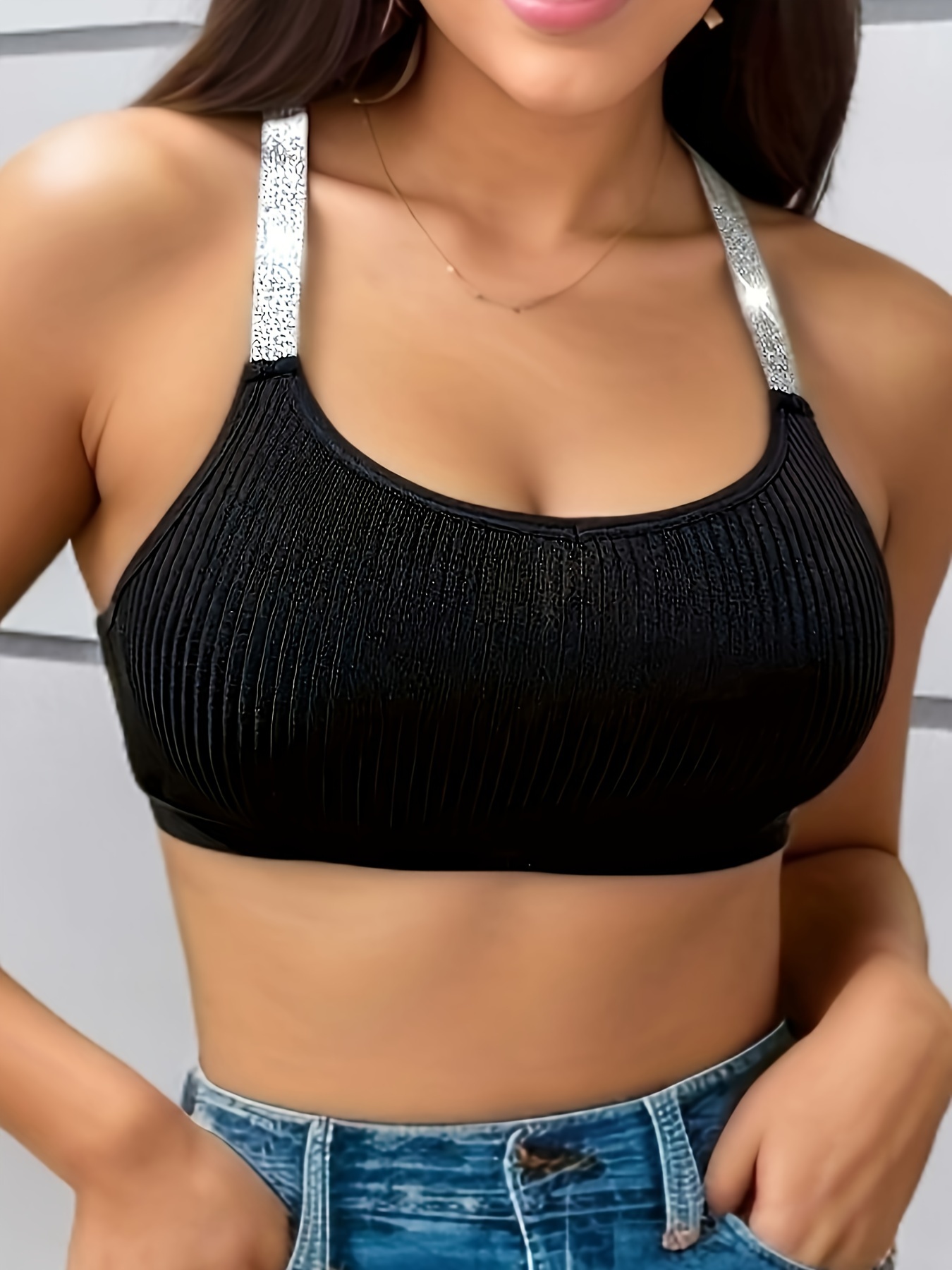 Racerback Ribbed Wireless Bra Comfy Breathable Full Coverage