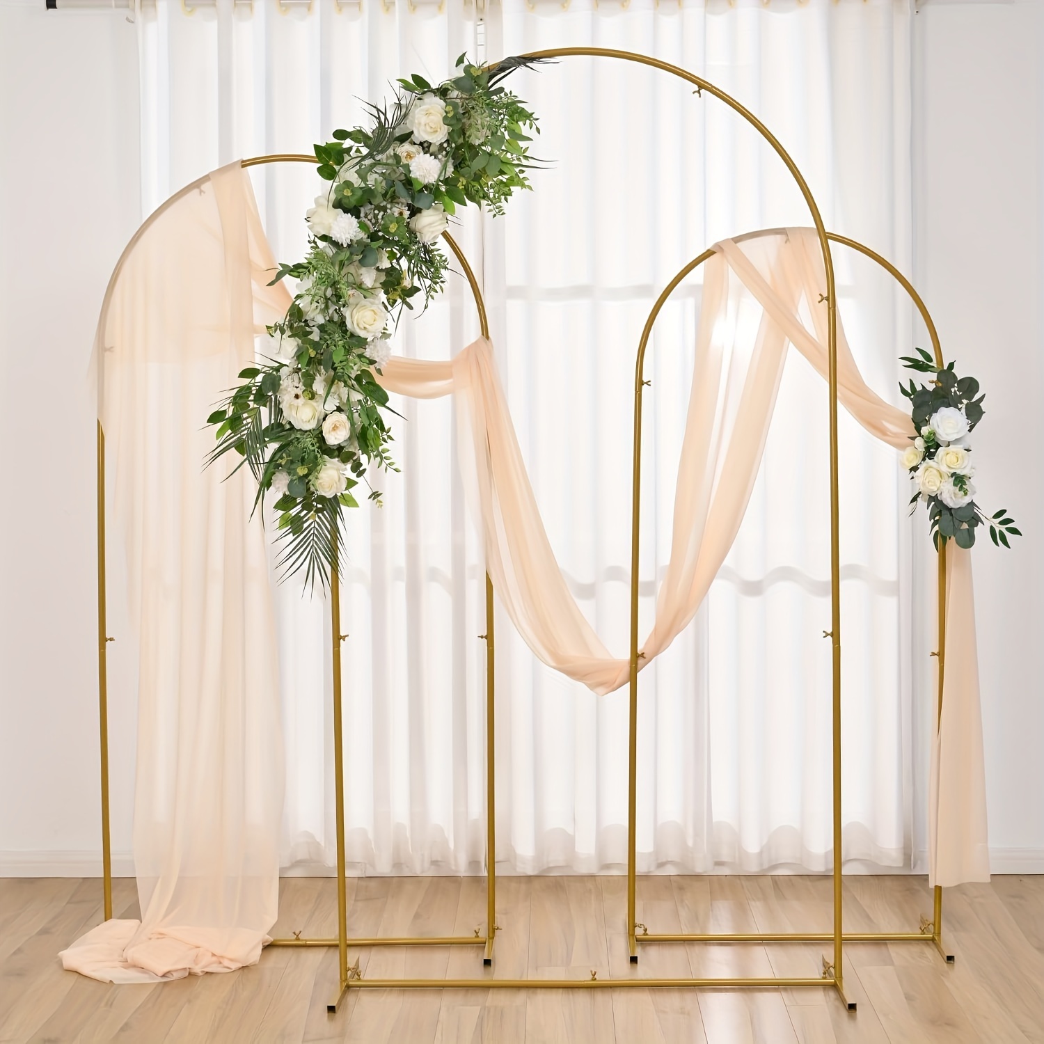 Metal Arch Backdrop Stand Set Of 3 (7.2FT, 6.6FT,6FT) Gold