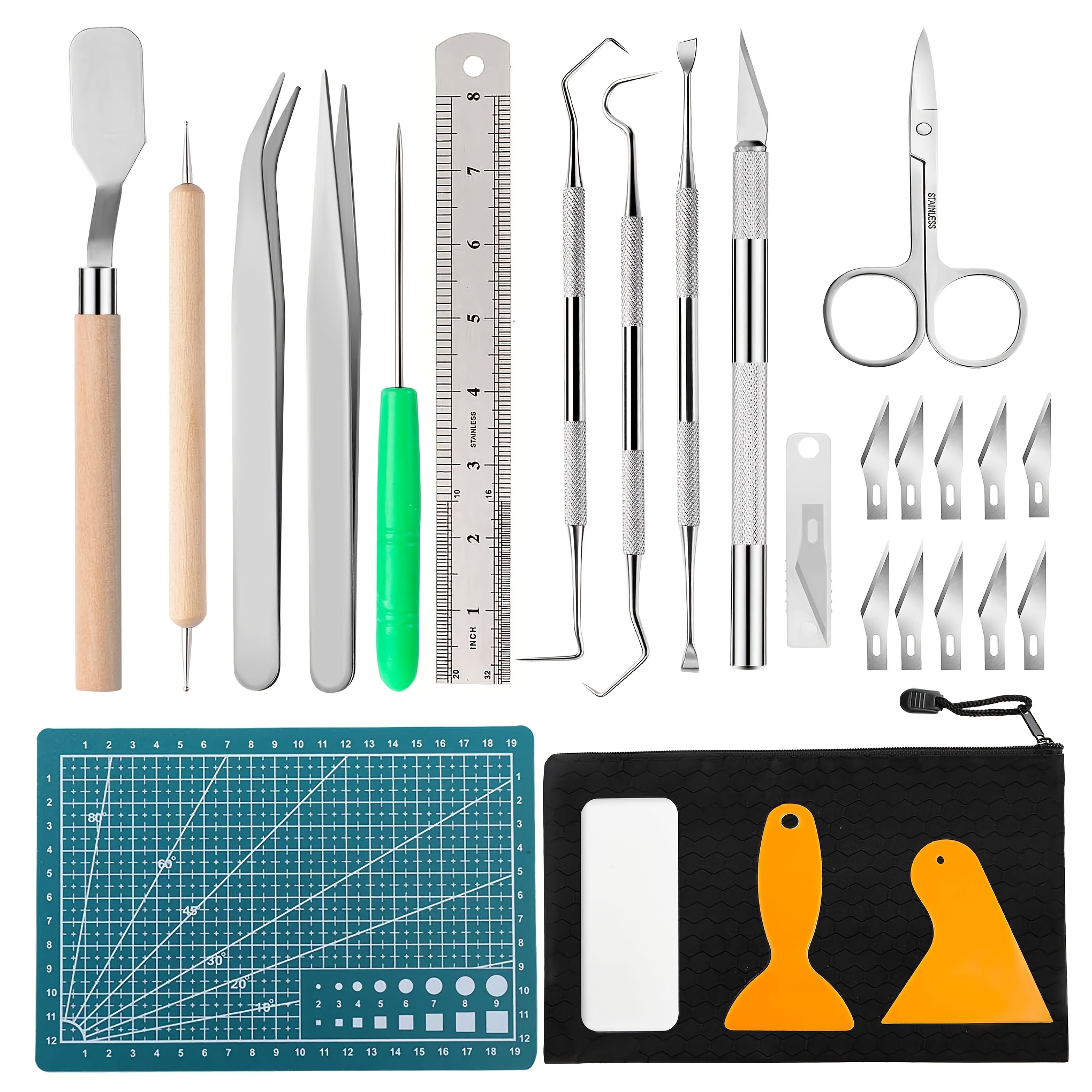 

27pcs Vinyl Crafting Tool Set With Cutting Mat - Precision Weeding Tools For Diy Scrapbooking, Stainless Steel,