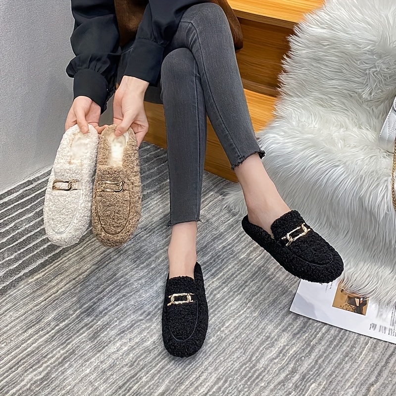 

Cozy Women's Winter Mules - Warm, Slip-on Flats In Solid Colors With Soft Sole & Fuzzy Lining