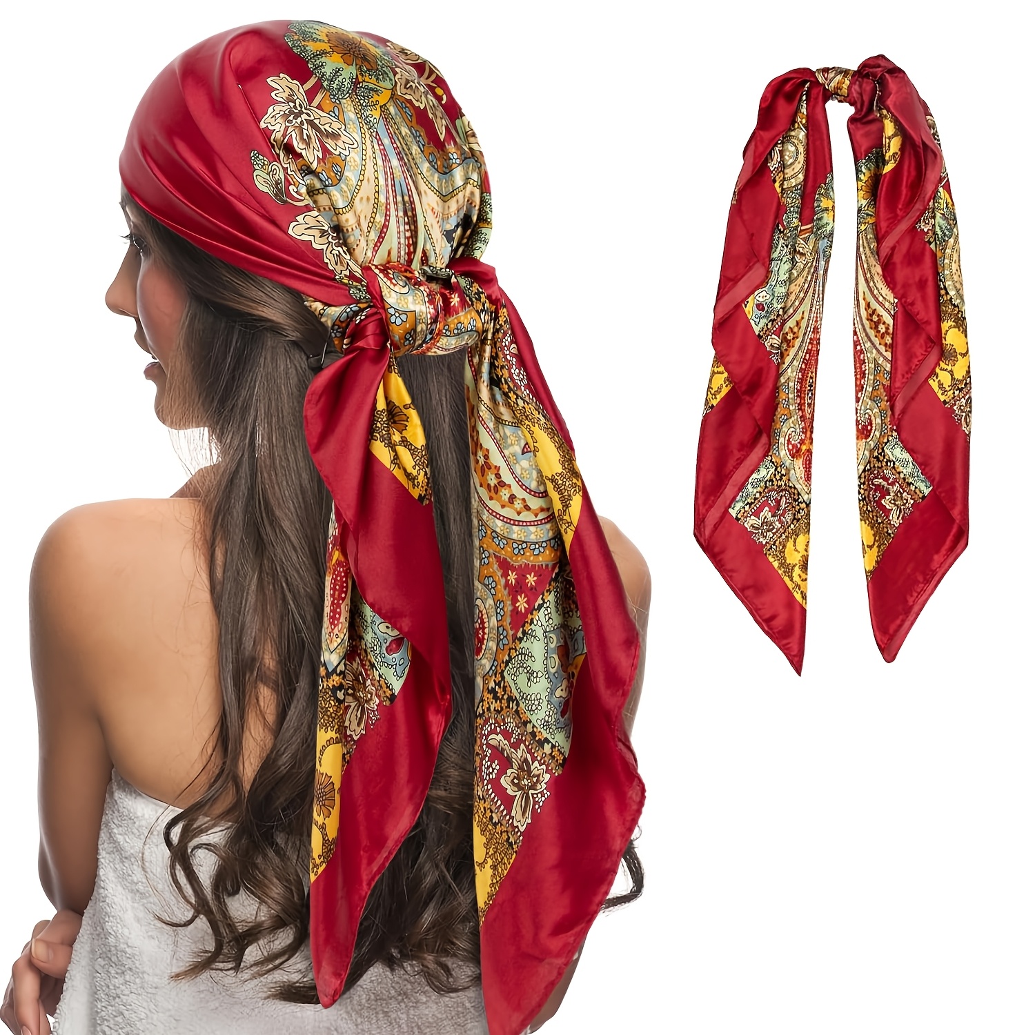 women satin square head scarf pirate accessories silk Temu Poland