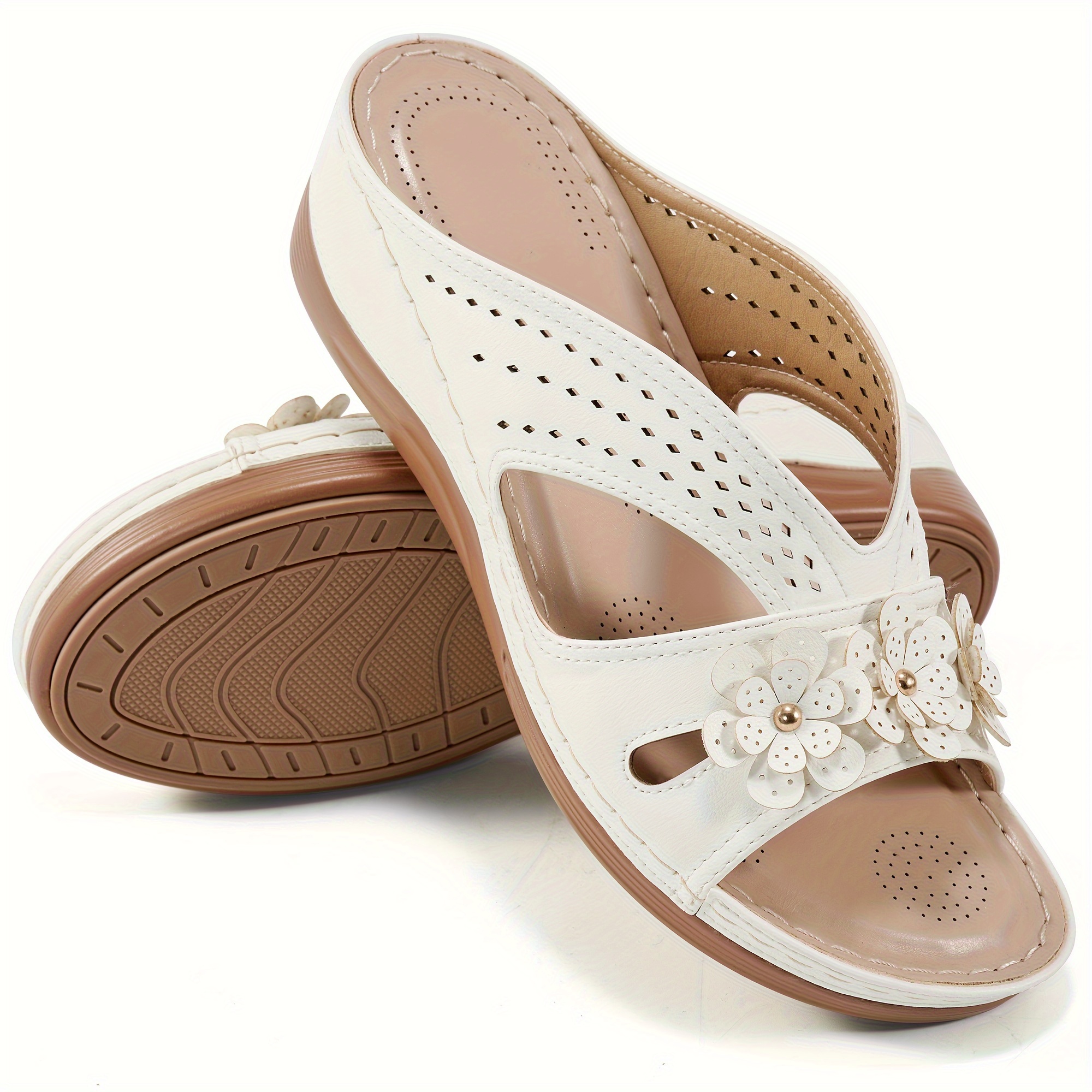 

Women's Fashion Slide Sandals With Floral Decoration, Comfortable Soft Sole Non-slip Outsole, Breathable Summer Footwear
