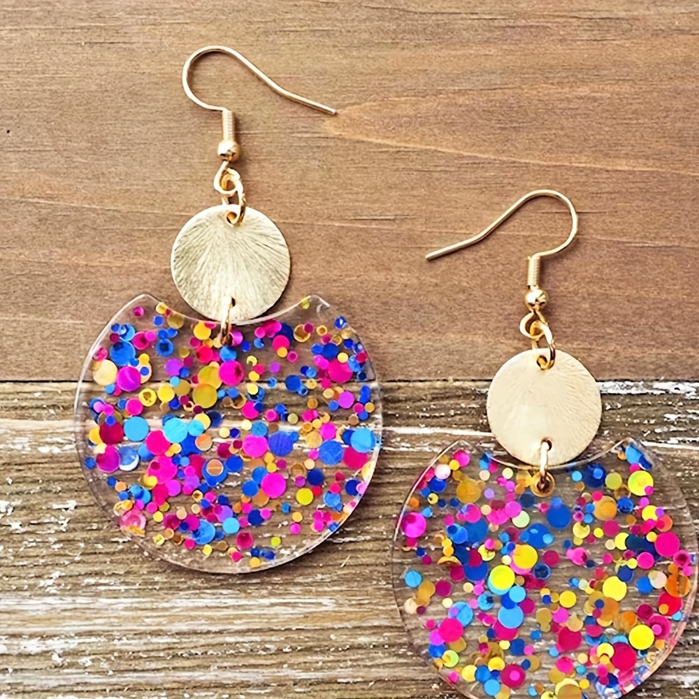 

Chic Boho-elegant Confetti Sparkle Circle Earrings - Lightweight, Trendy Acrylic Dangles For Women | Perfect Gift For Birthdays & Special Occasions