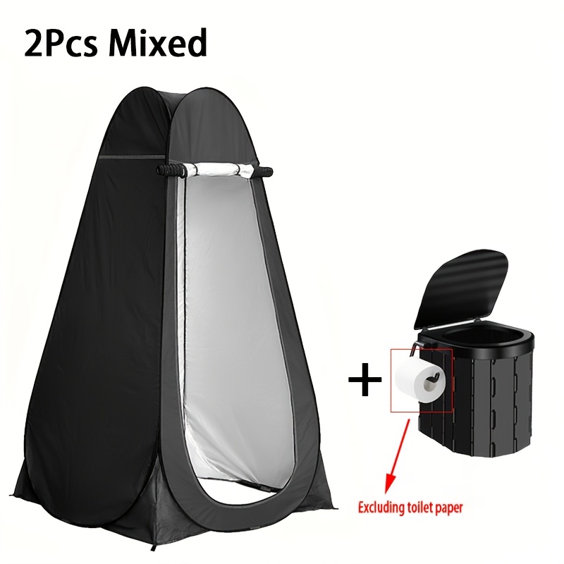 [2pcs Set] To Build Pop-up Privacy Tent With Foldable Toilet, Outdoor Camping, Changing Clothes, Shower Tent, Anti-peeping Emergency Toilet, Hiking Beach, Fishing, Picnic