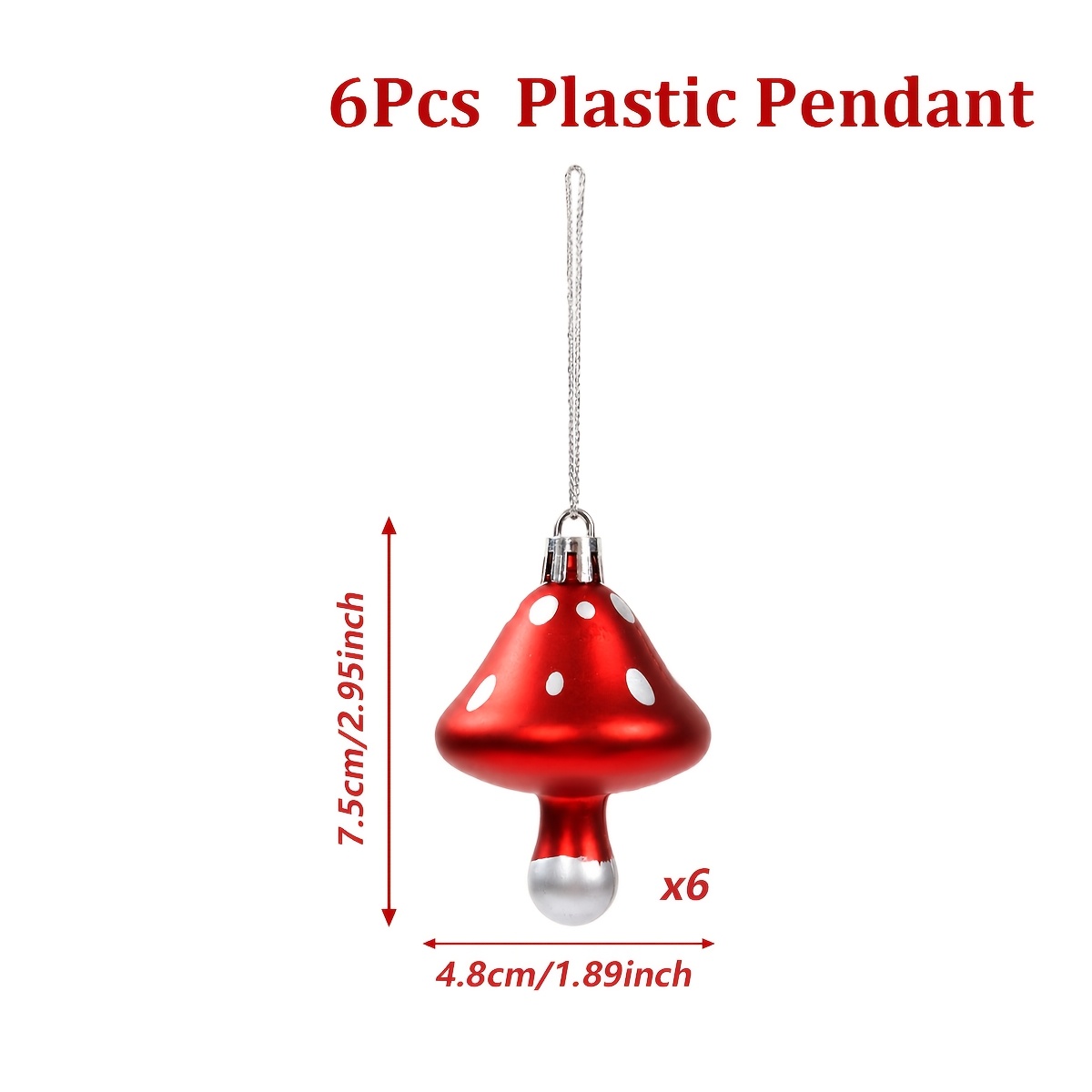 TEMU 6pcs Red Mushroom Hanging Ornaments - Matte Shiny Plastic Suitable For Christmas Tree Decorations, Mushroom Pendants For Xmas Party, New Year,,