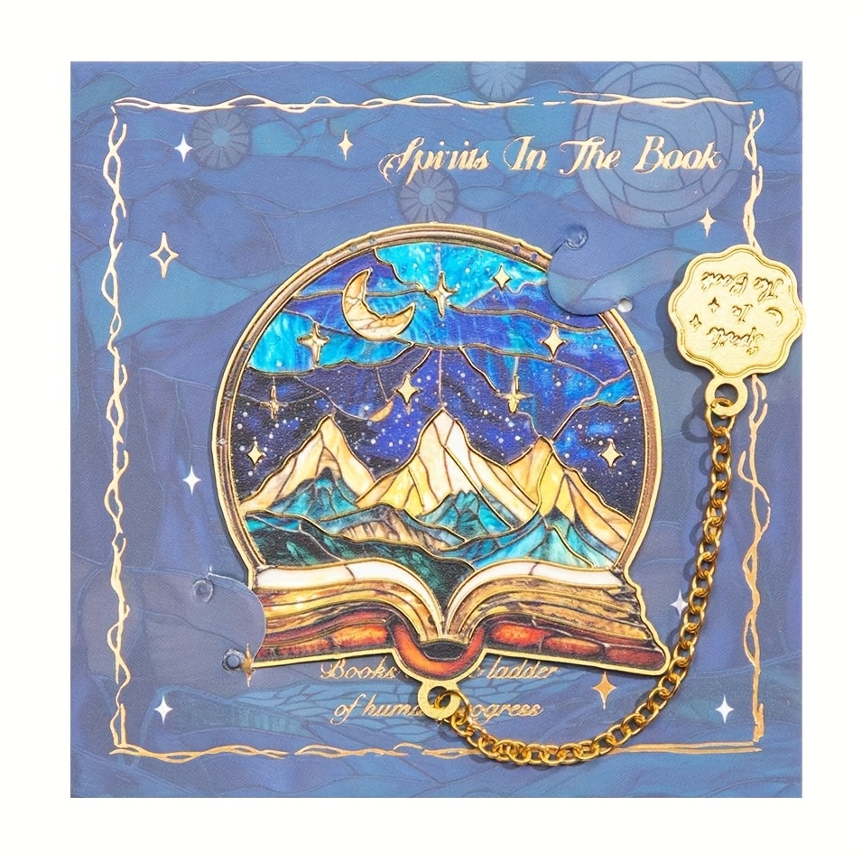 Inspirational Metal Bookmark With Chain - Artistic Book, Mountain, Starry Night & Nature Designs - Ideal Gift For Book Lovers, Readers, Teens