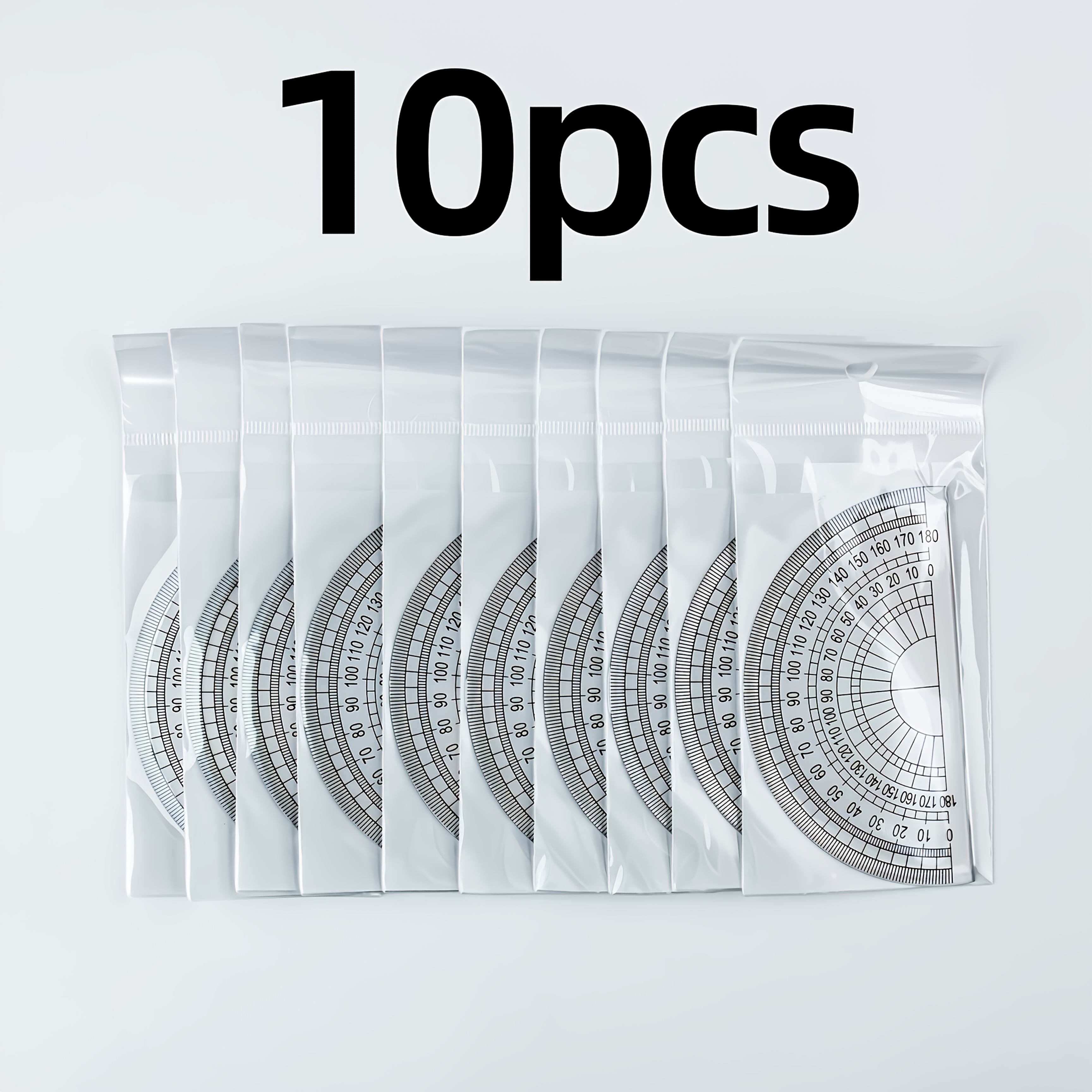 TEMU 10pcs Protractor Set, Packaged In White Cardboard, With Clear And Readable . Available In Multiple Colors: Transparent, Pink, Blue, Green, And