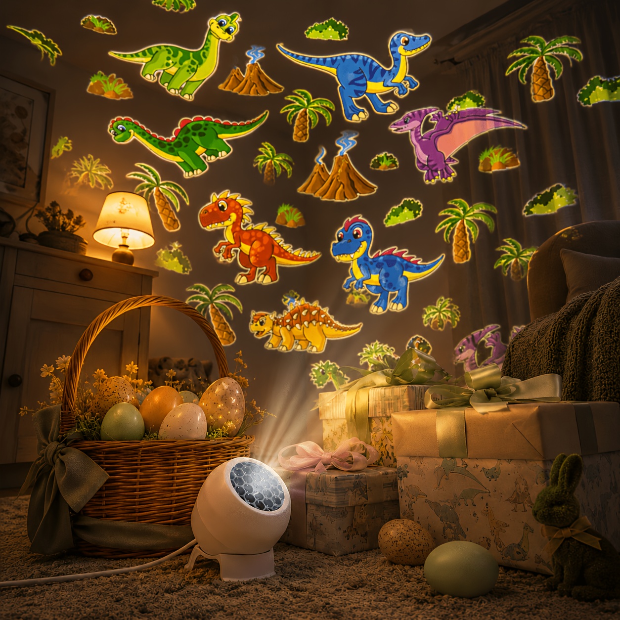 TEMU 360Â° Rotating Dinosaur Dynamic Projection Night Light, Usb Power Supply, Cute Dinosaurs In Front Of You, Suitable For Indoor Room Decoration,
