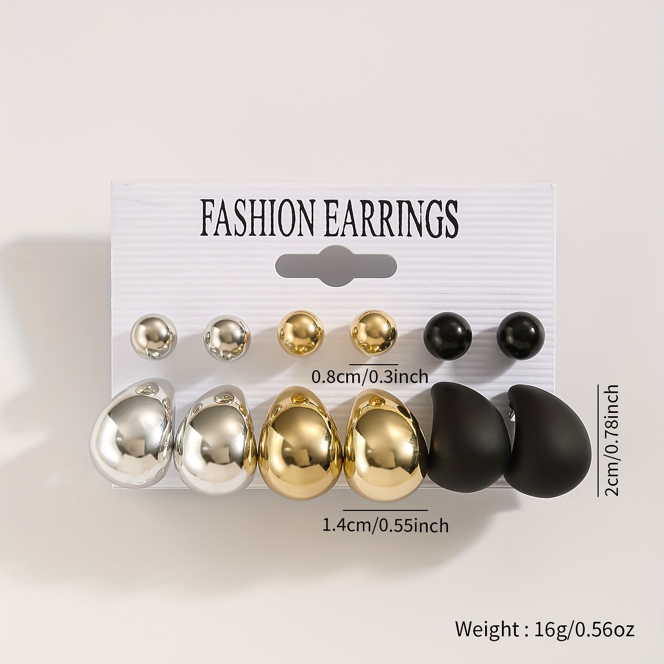12pcs Classic Drops & Studs Earring Set for Women Golden & Resin