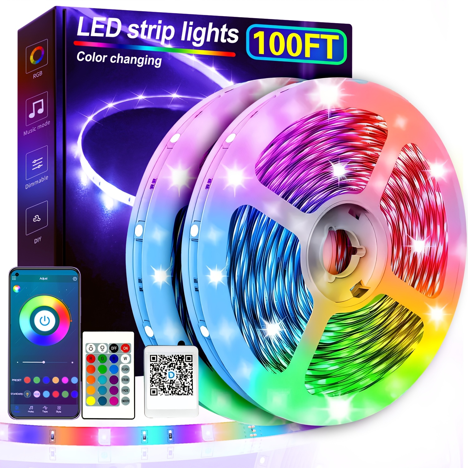 TEMU 260ft Extra Long Smart Led Strip Lights, Rgb Led Lights With App And Remote Control, Dimming, Timing, Length And 16 Million Colors, Music Sync