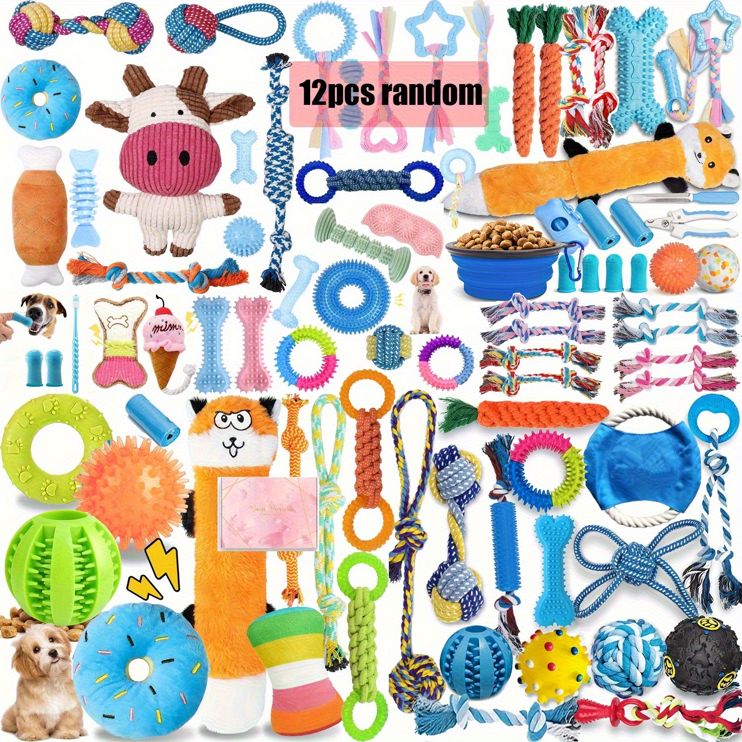 dog toys for fun and teeth cleaning puppy chew toys pack with toy squeaky toy balls tug of   and rope toys for puppy to small dogs