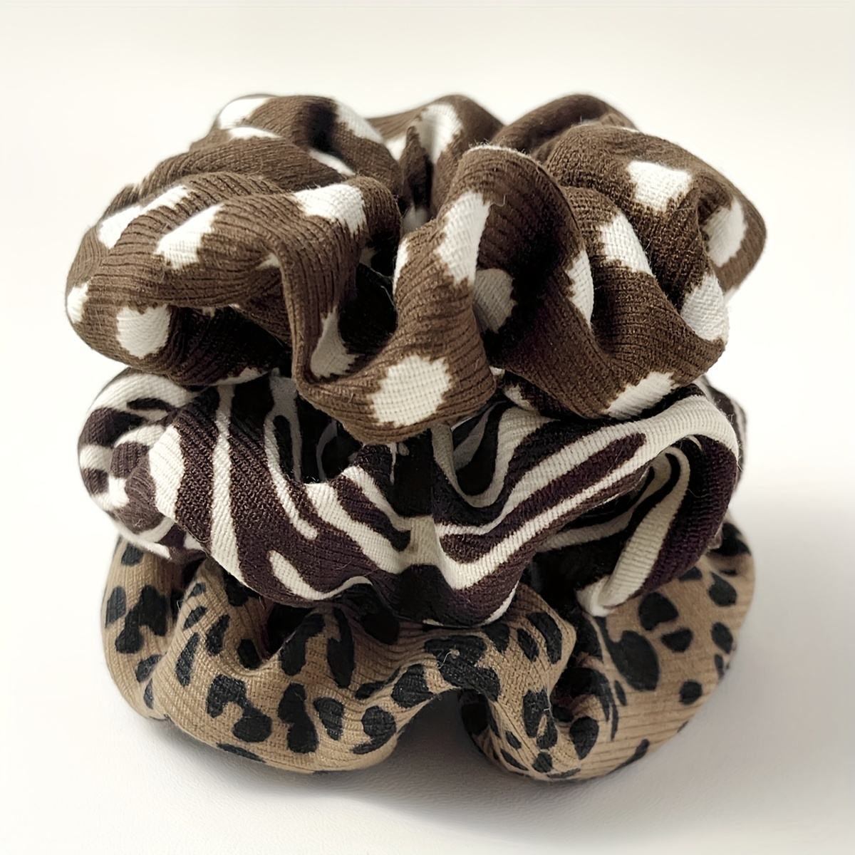 3 Leopard Print Spotted Milk Vein Spotted Vintage Brown Elegant Sturdy Durable Texture Large Hair Ties
