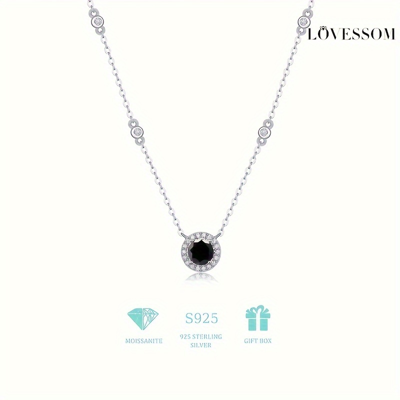 

925 Sterling Silver 1 Carat Black Moissanite Necklace With A Gift Box