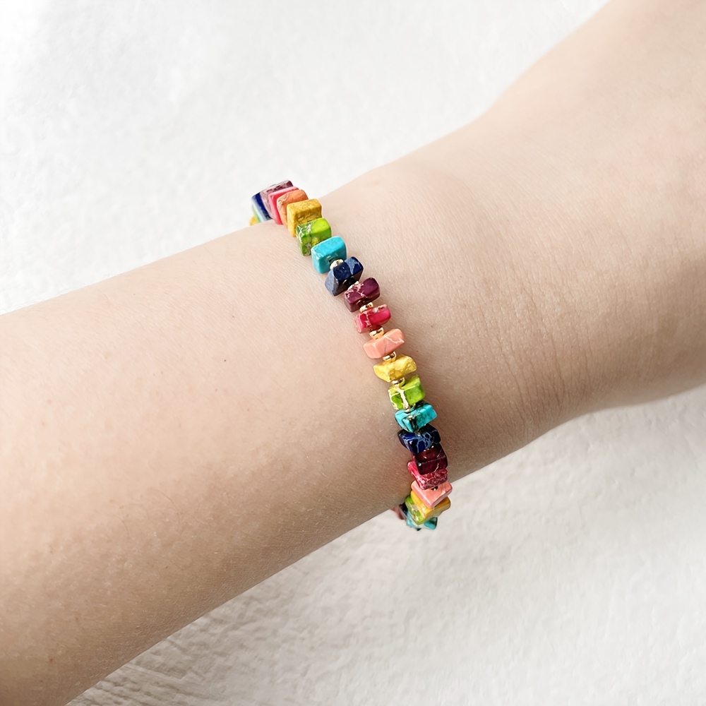 TEMU 1pc Bohemian-style Unisex Vacation Bead Bracelet, Retro Adjustable Natural Stone Accessory, Woven Bracelet, Rainbow Jewelry, Couple Gift For Girlfriend Boyfriend