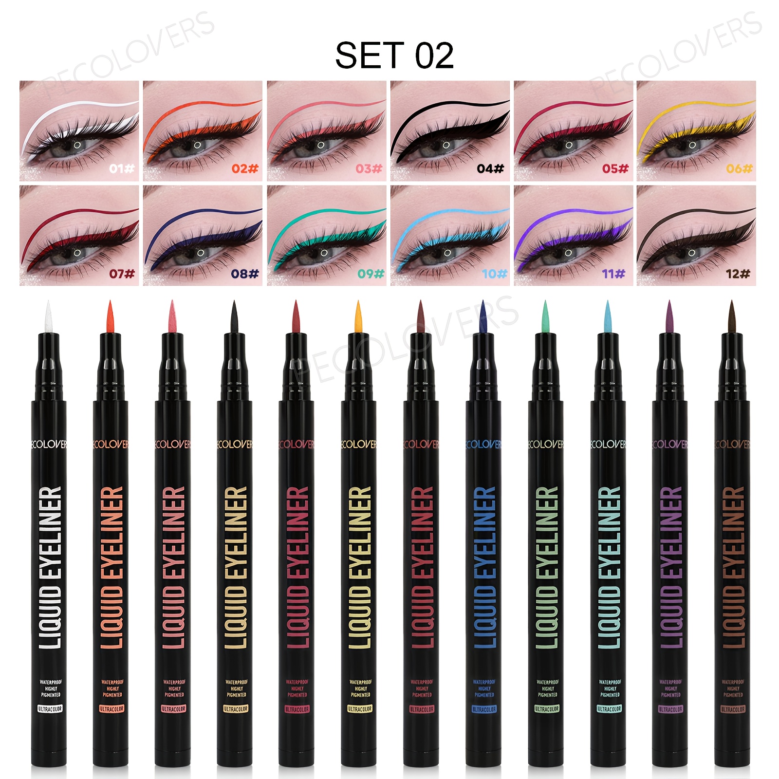 Image of 12pcs/set Anti-smudge, , Easy To Remove Makeup, Thin And Texture, Colorful Liquid Eyeliner Pen, Suitable For Music Festival And Stage Makeup