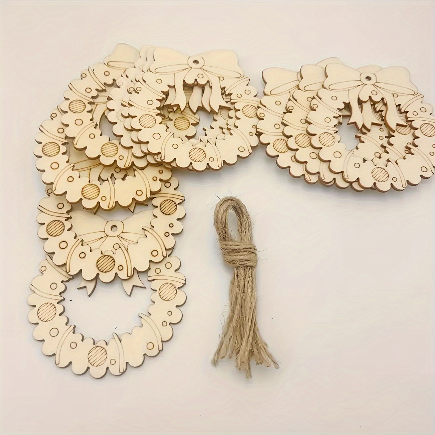 Image of 10pcs Diy Christmas Wooden Ornaments - Unfinished Blank Tags For Handcrafted Painting & Graffiti, Perfect For Tree Decorations & Holiday Party Ambiance