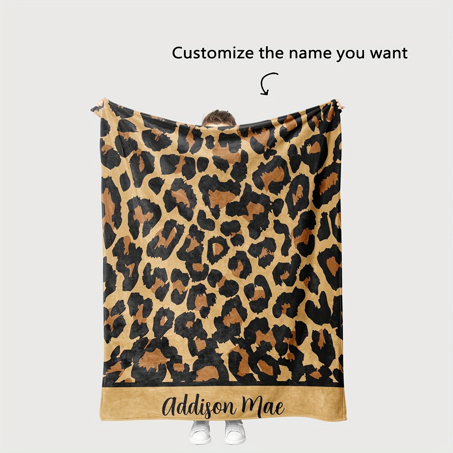 

Customizable Name Flannel Blanket With Leopard Print - All-season Reversible Knitted Digital Print Throw, Soft Warm Multipurpose Blanket For Bedroom, Living Room, Travel - 100% Polyester