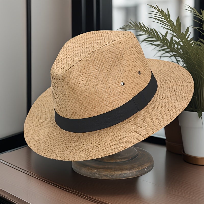TEMU 1. Vacation-style Multicolor Braided Panama Hat, Unisex -block Jazz Hat