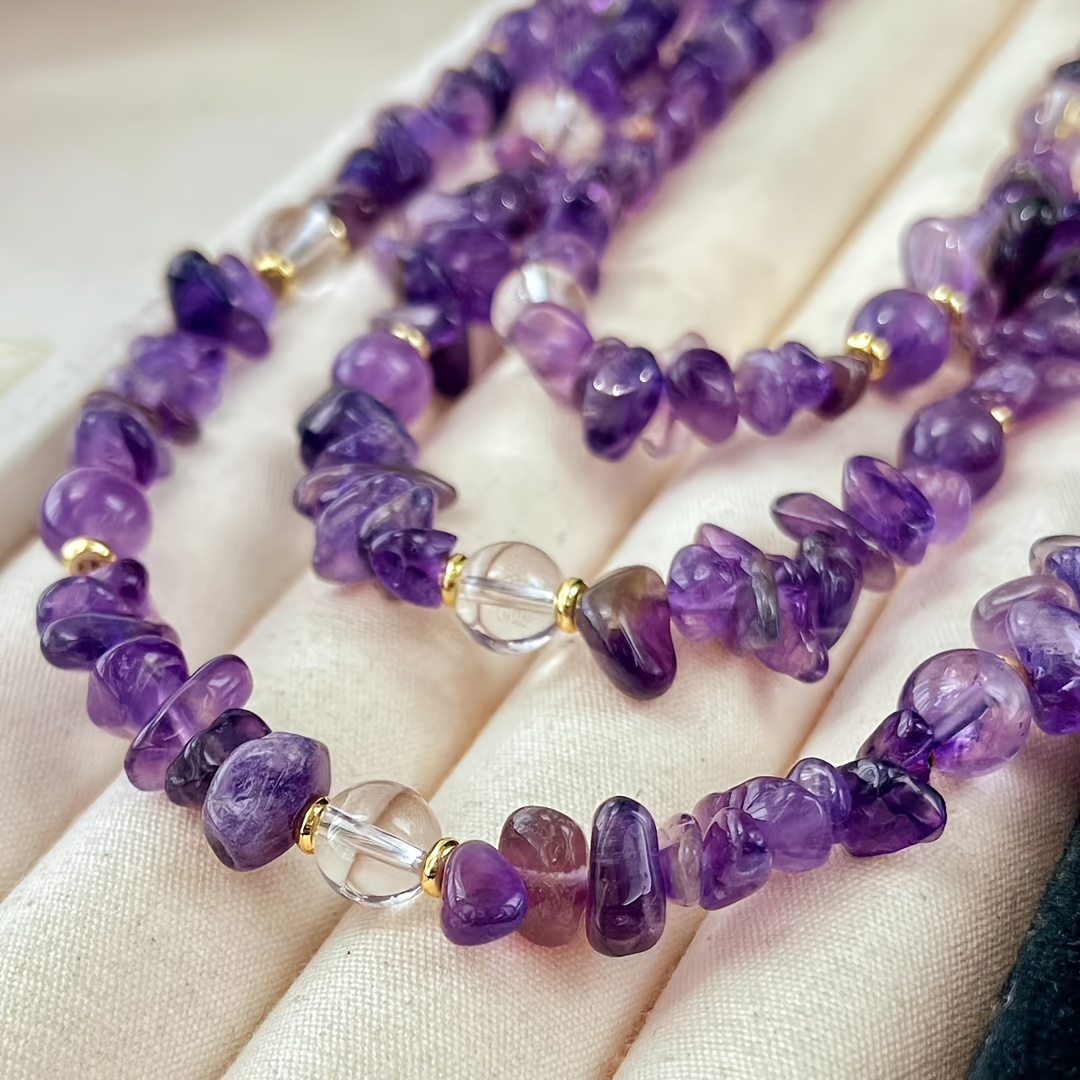 Women's Vintage Amethyst Crushed Stone Necklace, Daily Wear
