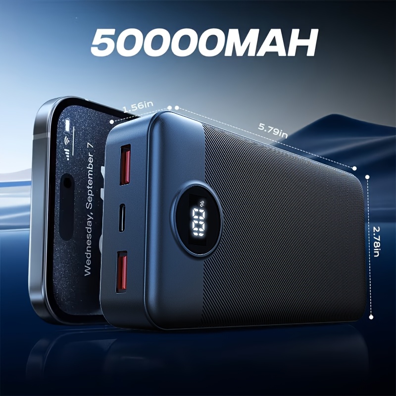Image of 50000mah Ultra-large Capacity Power Bank, 66w Super Fast Charge, With Led Smart Display, Outdoor Emergency , Portable Power Bank, Holiday Gift